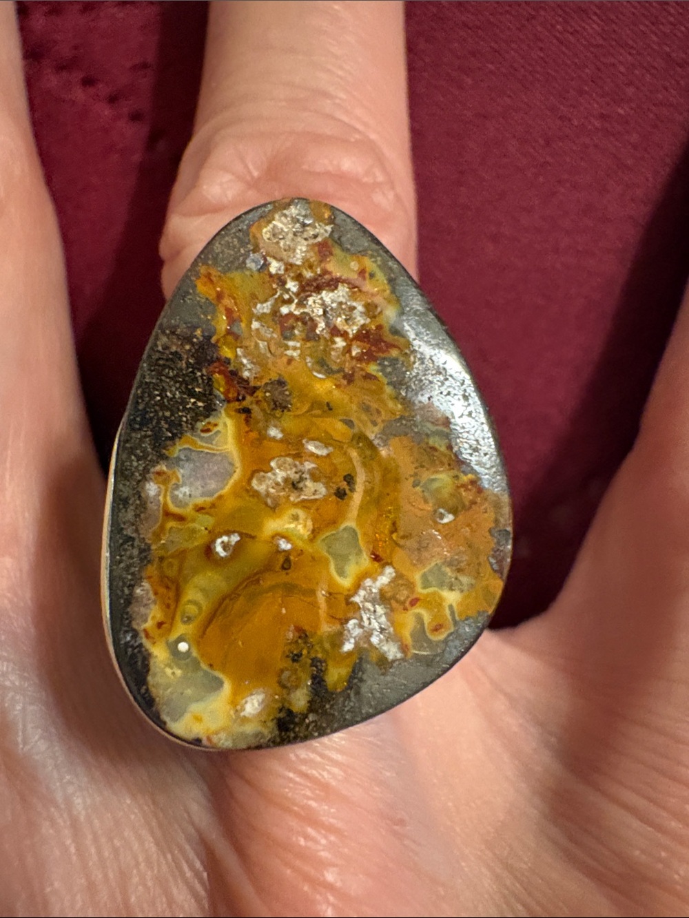 Size 7 Handcrafted Yellow Boulder Opal Statement Ring